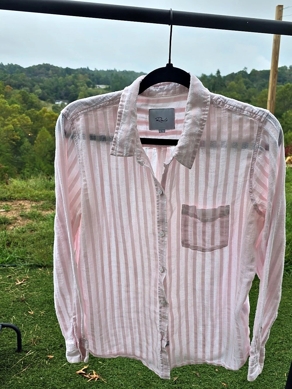 Rails Ellis Pink Gauze Shirt Striped Cotton Button Down Large